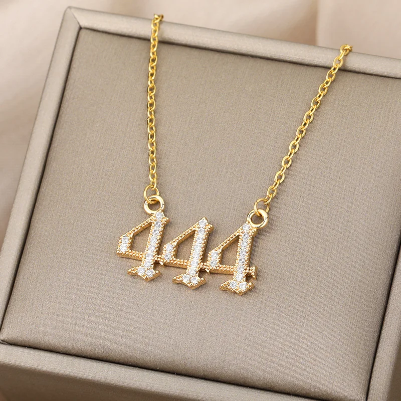 Angel Number Necklaces For Women Men 111 222 333 Stainless Steel Chain Zircon Pendant Necklaces Birthday Jewelry Gift