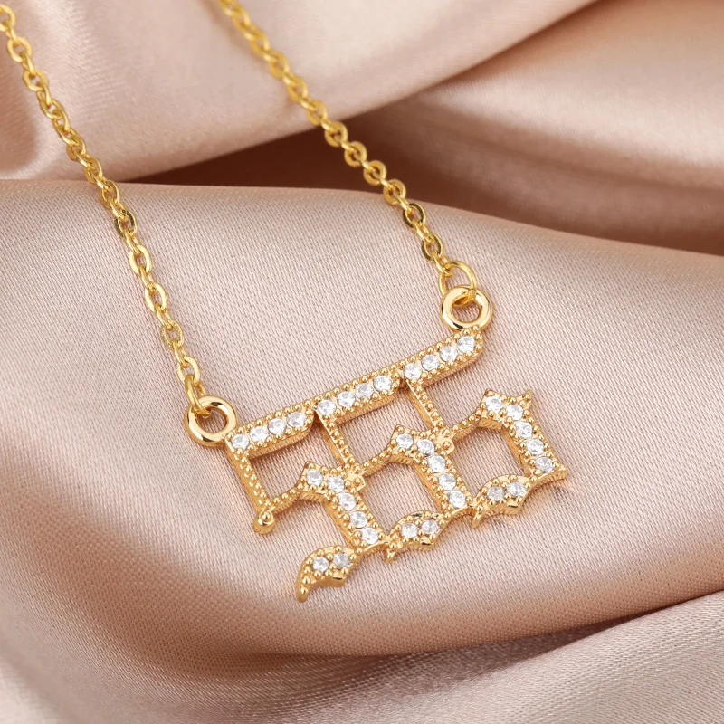 Angel Number Necklaces For Women Men 111 222 333 Stainless Steel Chain Zircon Pendant Necklaces Birthday Jewelry Gift