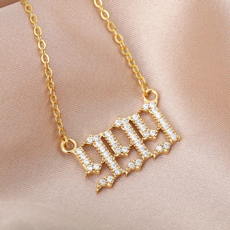 Angel Number Necklaces For Women Men 111 222 333 Stainless Steel Chain Zircon Pendant Necklaces Birthday Jewelry Gift