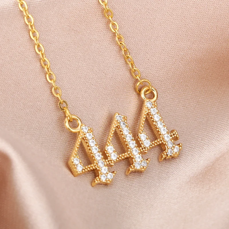 Angel Number Necklaces For Women Men 111 222 333 Stainless Steel Chain Zircon Pendant Necklaces Birthday Jewelry Gift