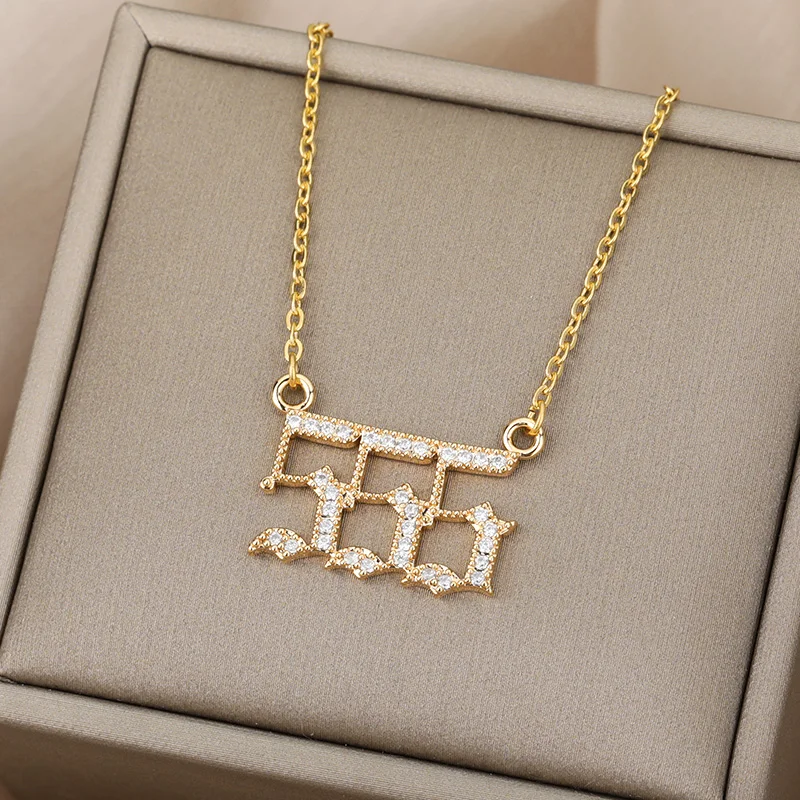 Angel Number Necklaces For Women Men 111 222 333 Stainless Steel Chain Zircon Pendant Necklaces Birthday Jewelry Gift