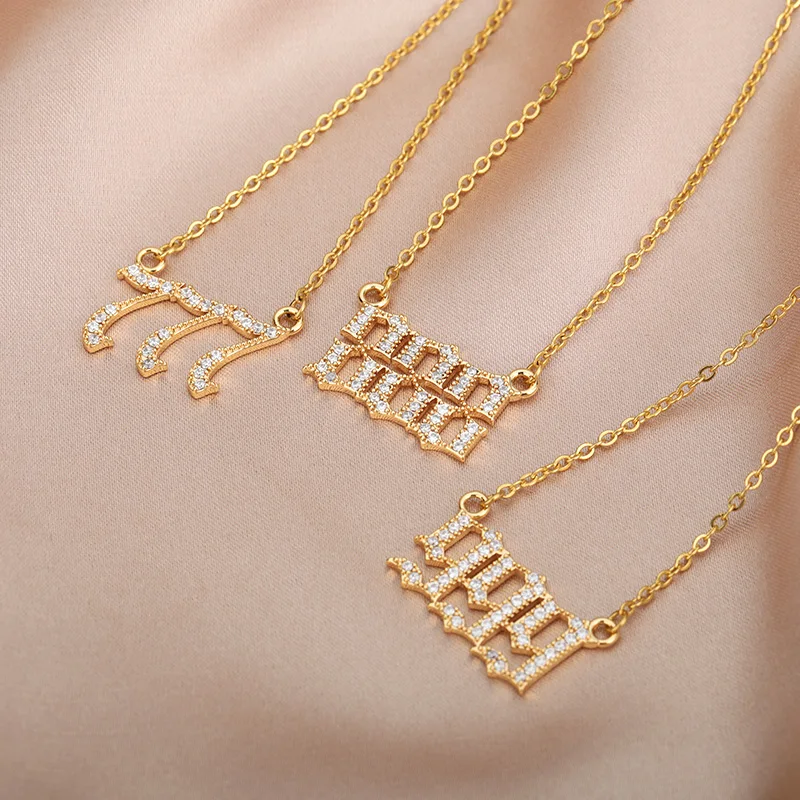 Angel Number Necklaces For Women Men 111 222 333 Stainless Steel Chain Zircon Pendant Necklaces Birthday Jewelry Gift