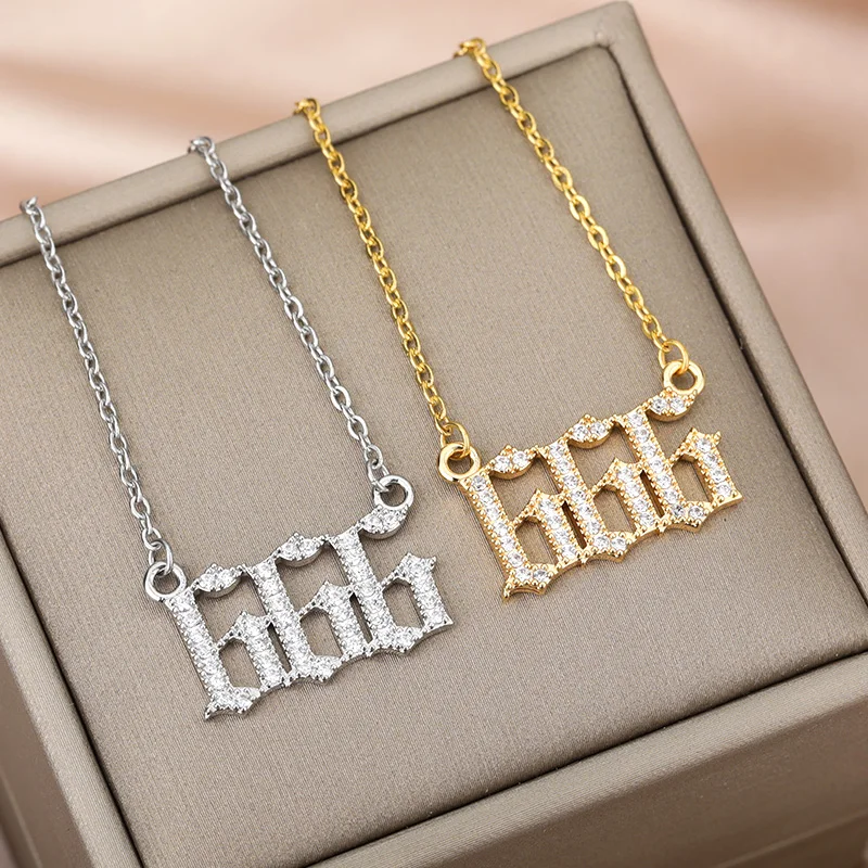 Angel Number Necklaces For Women Men 111 222 333 Stainless Steel Chain Zircon Pendant Necklaces Birthday Jewelry Gift