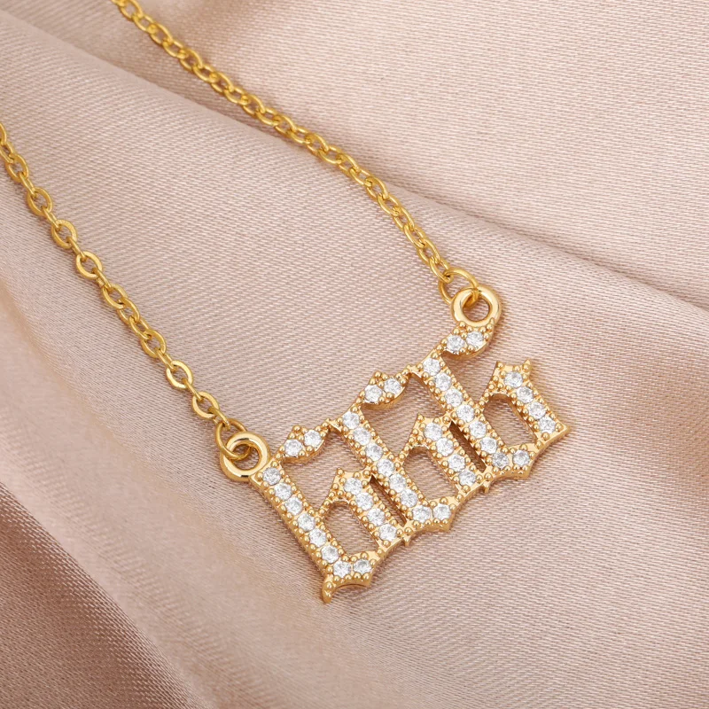 Angel Number Necklaces For Women Men 111 222 333 Stainless Steel Chain Zircon Pendant Necklaces Birthday Jewelry Gift