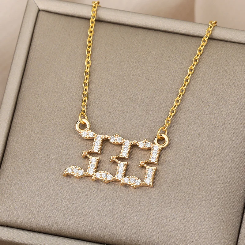 Angel Number Necklaces For Women Men 111 222 333 Stainless Steel Chain Zircon Pendant Necklaces Birthday Jewelry Gift