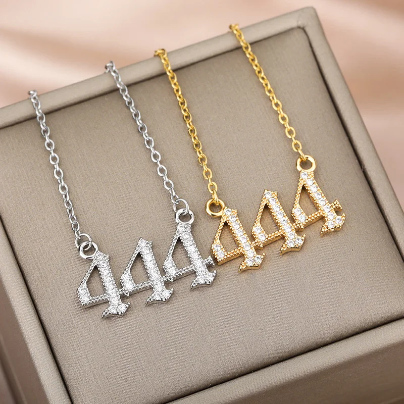 Angel Number Necklaces For Women Men 111 222 333 Stainless Steel Chain Zircon Pendant Necklaces Birthday Jewelry Gift