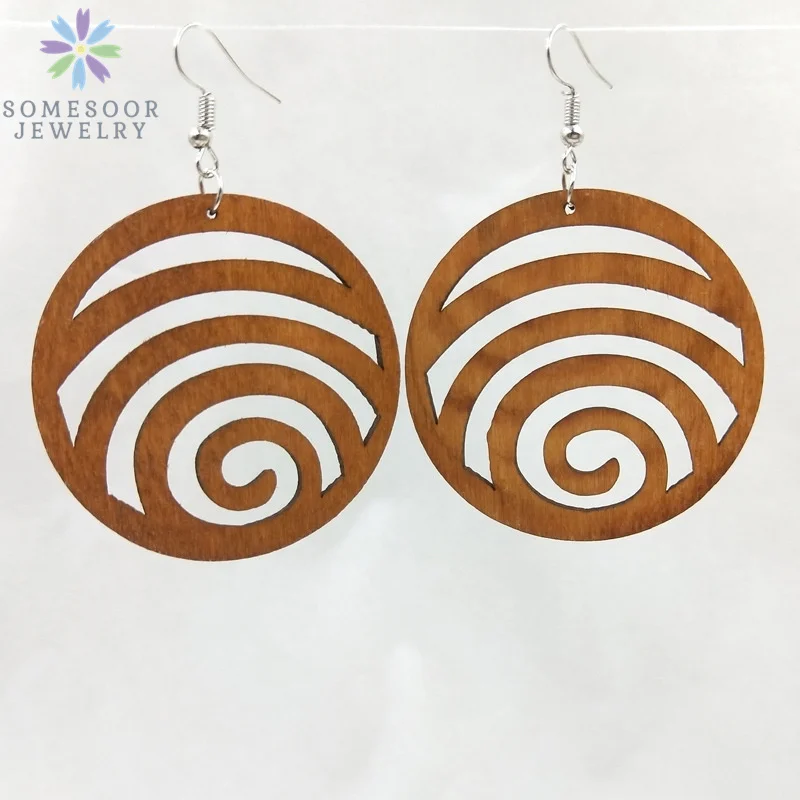 SOMESOOR Fashion Laser Cutting Wooden Drop Earrings African Map Traditional Ethnic Design Pendant Dangle Jewelry For Women Gift