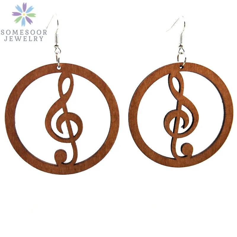 SOMESOOR Fashion Laser Cutting Wooden Drop Earrings African Map Traditional Ethnic Design Pendant Dangle Jewelry For Women Gift