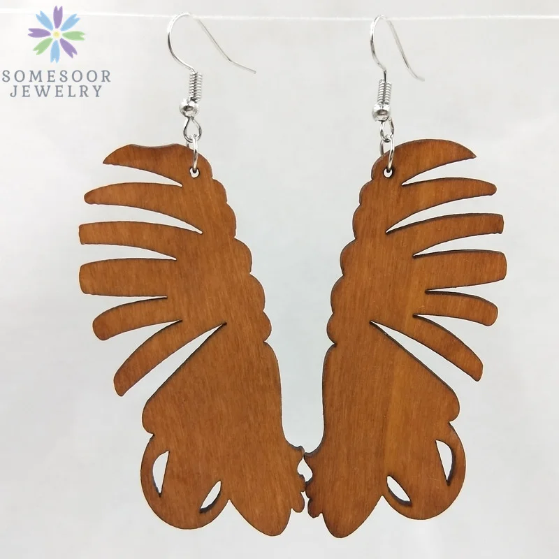 SOMESOOR Fashion Laser Cutting Wooden Drop Earrings African Map Traditional Ethnic Design Pendant Dangle Jewelry For Women Gift