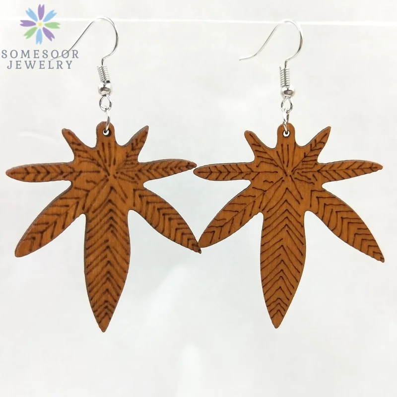 SOMESOOR Fashion Laser Cutting Wooden Drop Earrings African Map Traditional Ethnic Design Pendant Dangle Jewelry For Women Gift