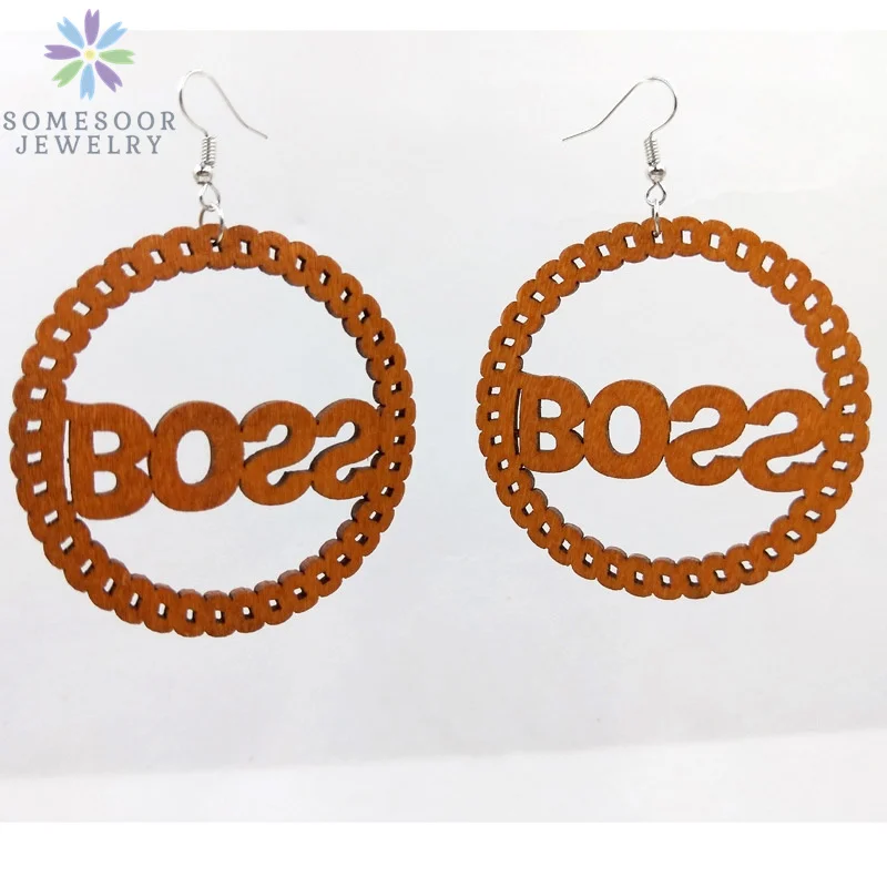 SOMESOOR Fashion Laser Cutting Wooden Drop Earrings African Map Traditional Ethnic Design Pendant Dangle Jewelry For Women Gift
