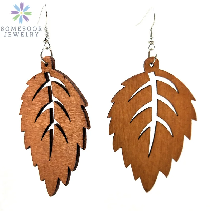 SOMESOOR Fashion Laser Cutting Wooden Drop Earrings African Map Traditional Ethnic Design Pendant Dangle Jewelry For Women Gift
