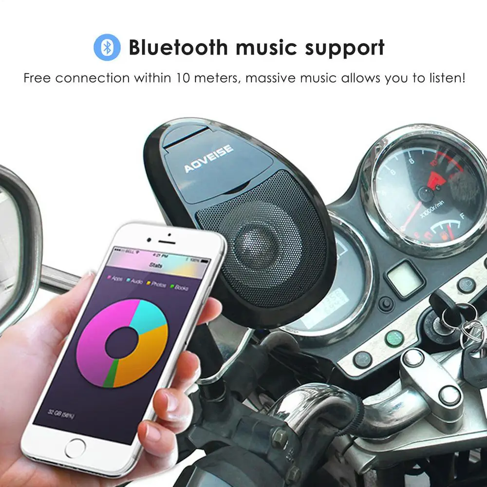 12V Portable B luetooth Speaker For Motorcycle Wireless Bicycle Speaker With Loud Sound B luetooth 5.0 Waterproof Outdoor Speake