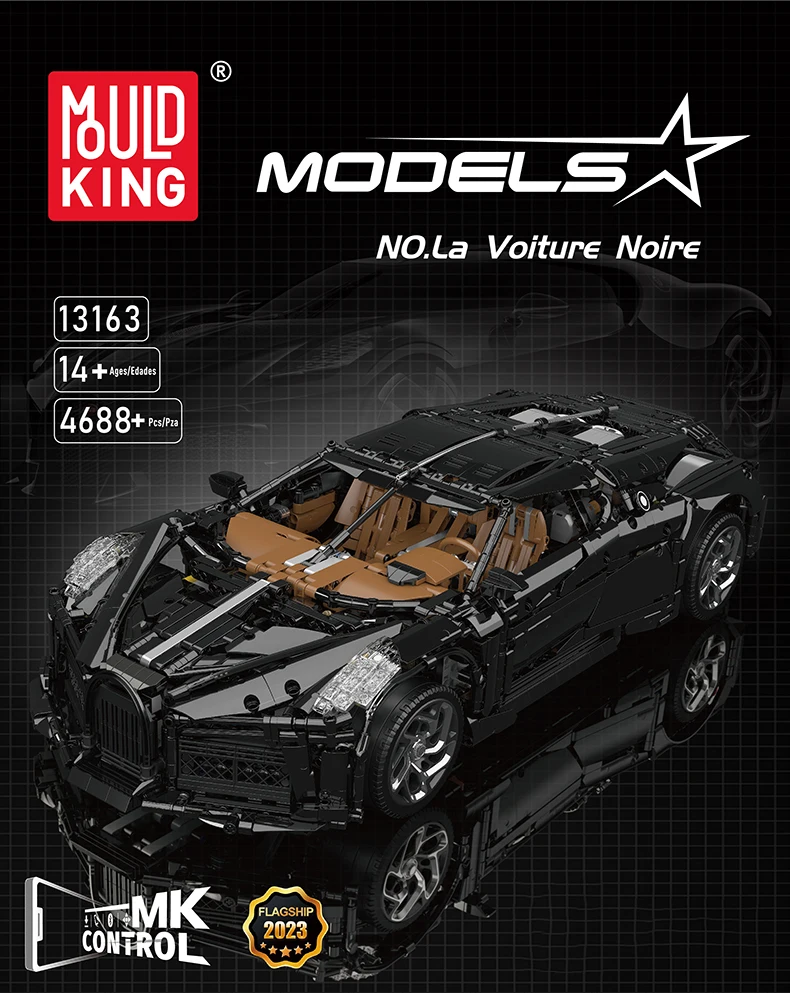 Mould King 13163 Technical Car Building Block Remote Control La Voiture Noire Sport Racing Car Model Toys Kids Christmas Gift