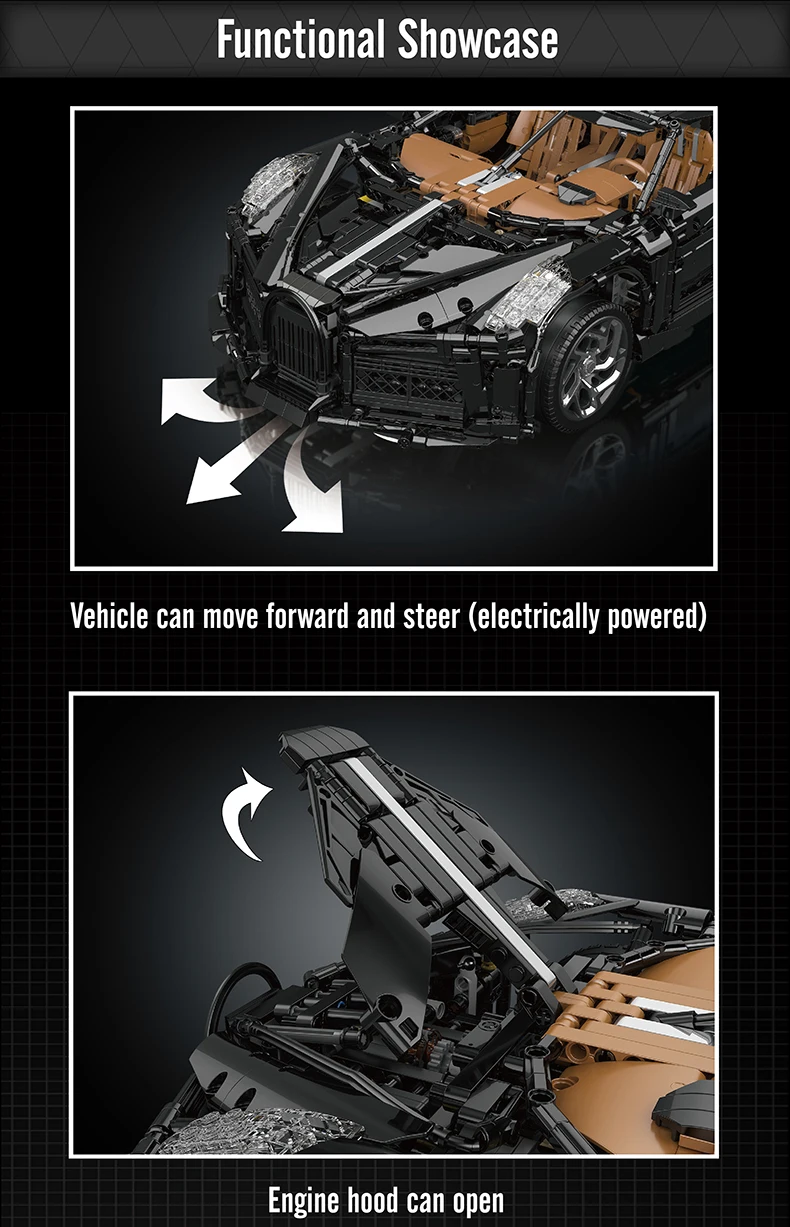 Mould King 13163 Technical Car Building Block Remote Control La Voiture Noire Sport Racing Car Model Toys Kids Christmas Gift