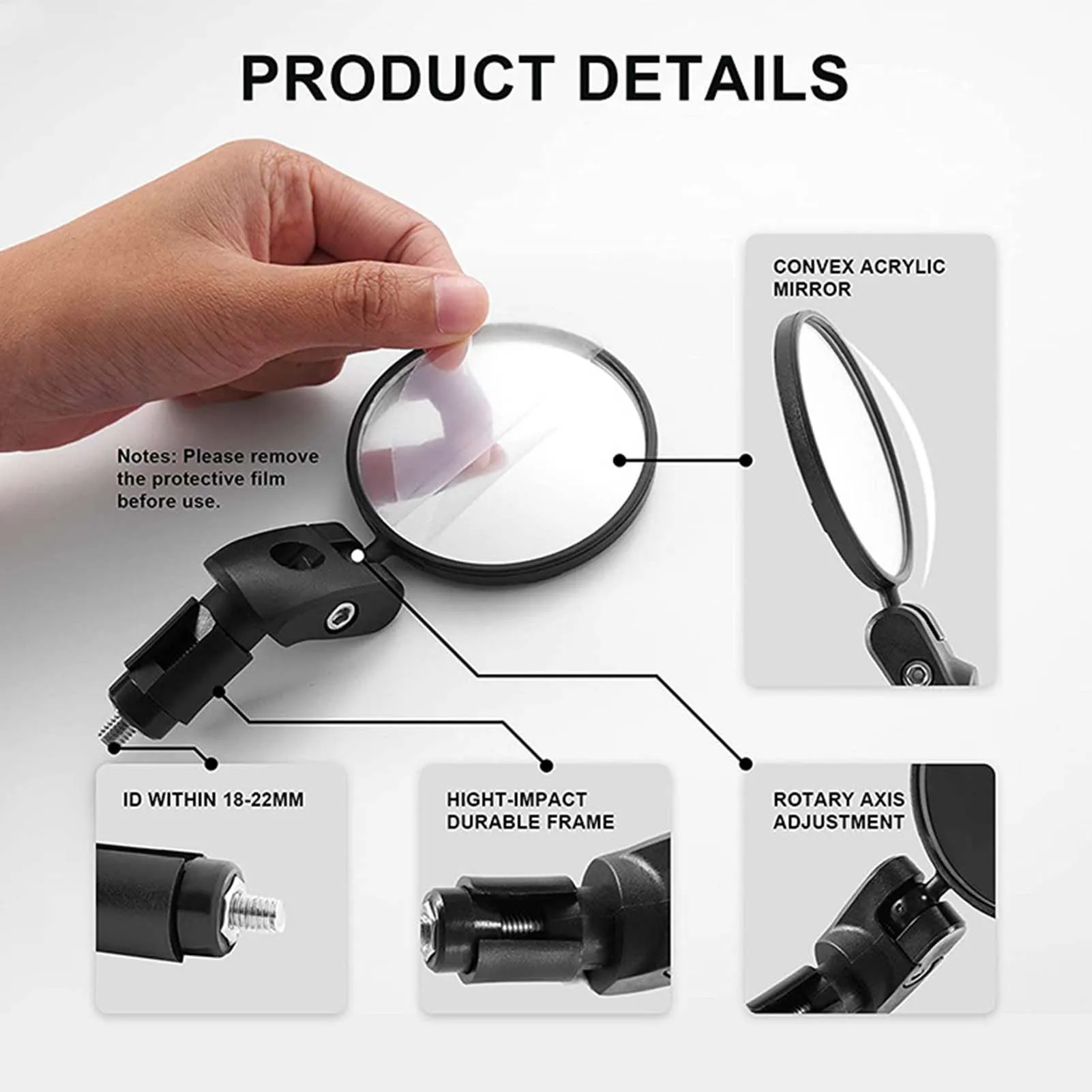 Bike Rearview Mirror 360 Degree Adjustable Bicycle Handlebar Mirror Cycling Rear View Mirrors With Hexagon Wrench Bike Accessory