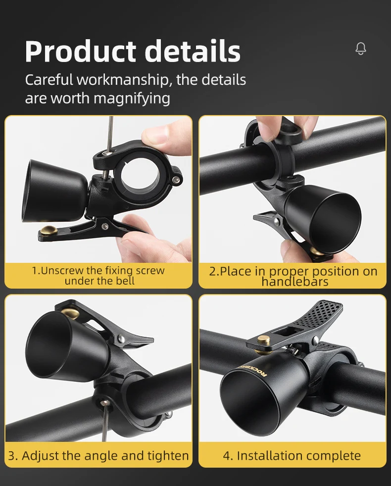 ROCKBROS Bicycle Bell Lightweight Copper Alloy Horn Safety Warning Ring Bell 100db Crisp Sound Ring MTB Road Bike Accessories