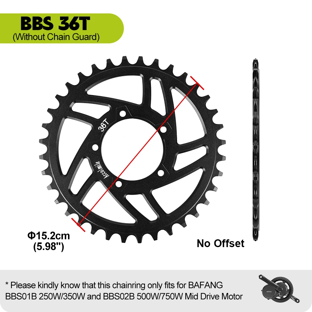 Varstrom 36T Bike Bicycle Chainwheel 36 Teeth Chainring Replacement For BAFANG BBS01 BBS02 BBS01B BBS02B Mid Drive Motor Parts