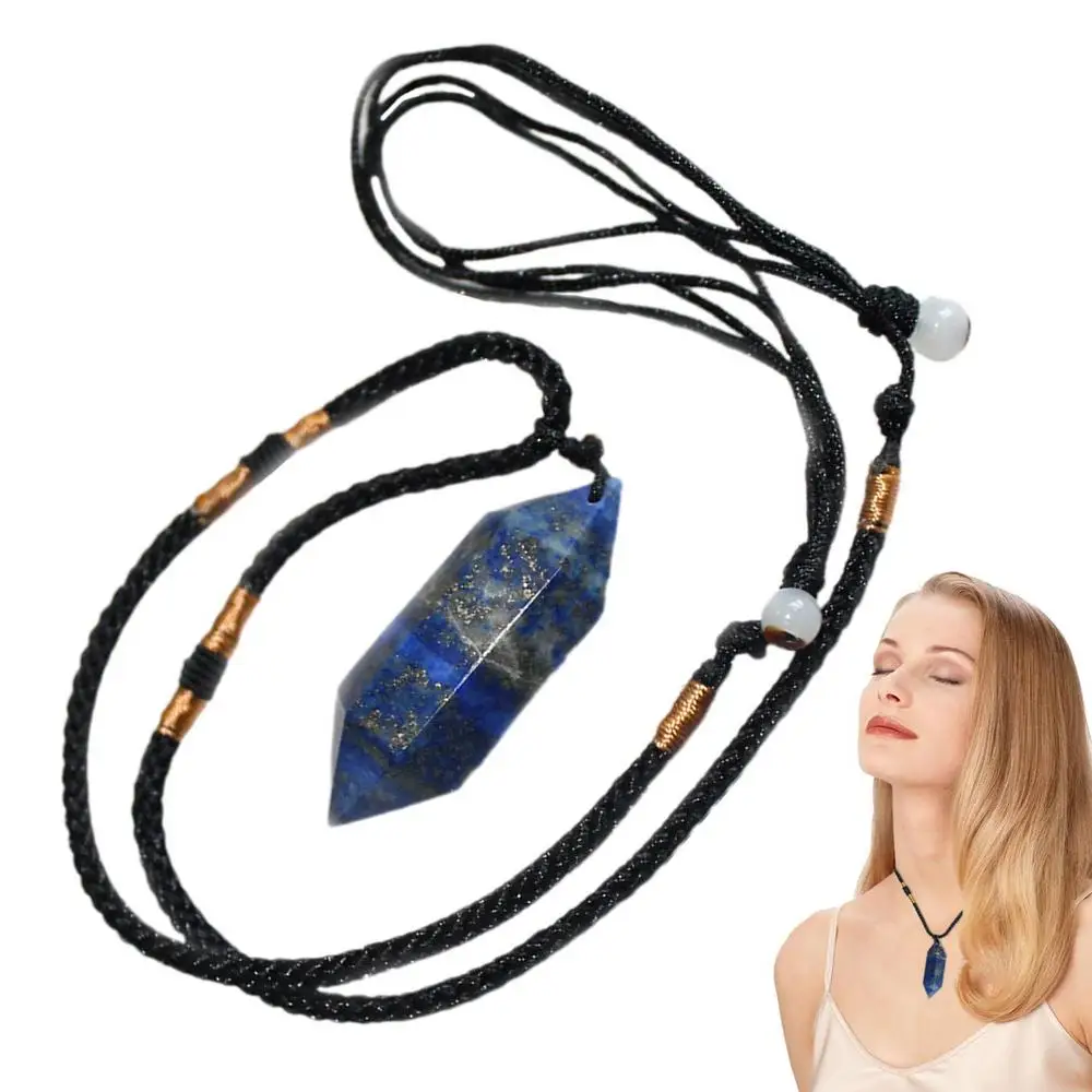 Natural Lapis Lazuli Pendant Blue Stone Pendant Necklace Hexagonal Healing Chakra Crystal Stone Jewelry Spiritual Necklaces