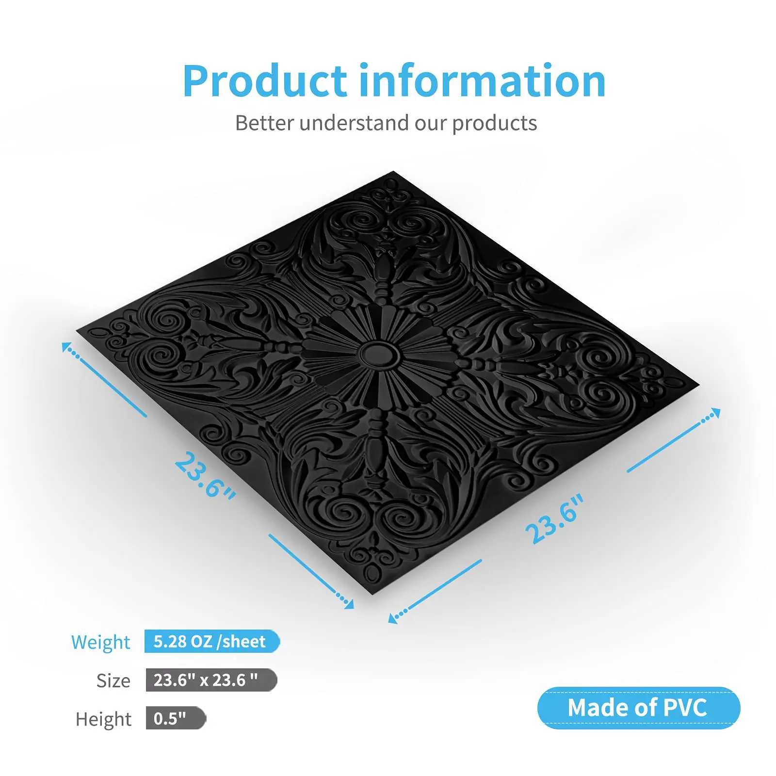 Art3d Drop Ceiling Tiles 24x24 in White (12-Pack, 48 Sq.ft), Wainscoting Panels Glue Up 2x2