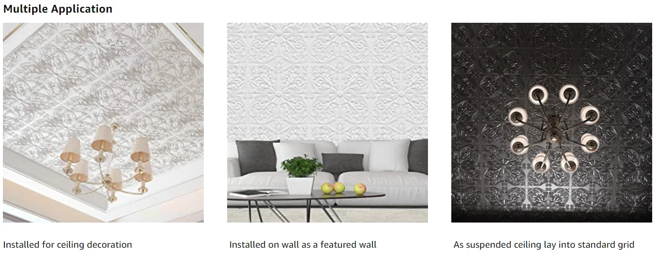 Art3d Drop Ceiling Tiles 24x24 in White (12-Pack, 48 Sq.ft), Wainscoting Panels Glue Up 2x2