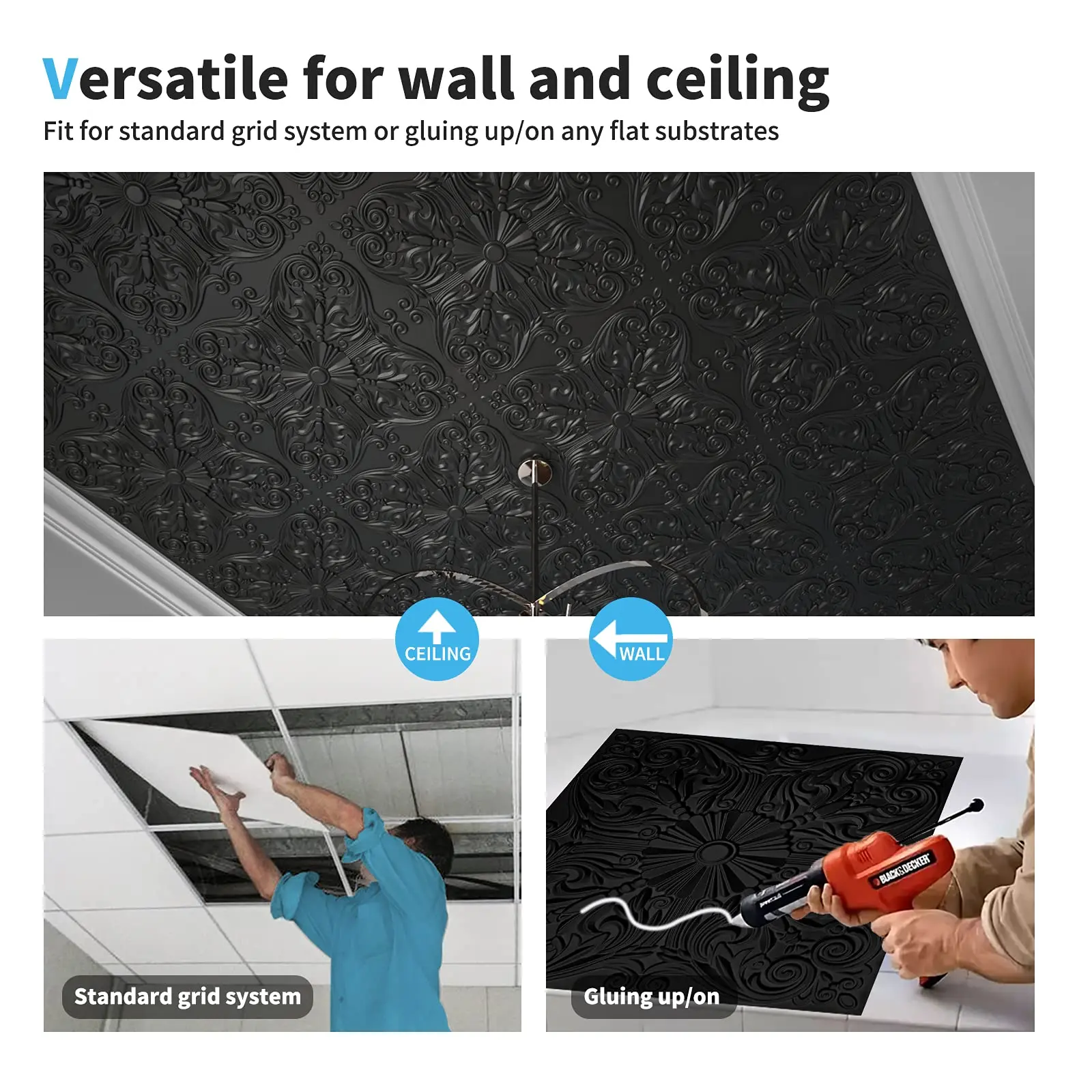 Art3d Drop Ceiling Tiles 24x24 in White (12-Pack, 48 Sq.ft), Wainscoting Panels Glue Up 2x2