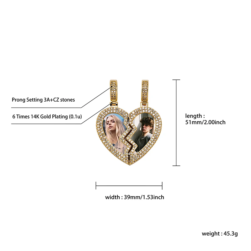 JINAO Custom Heart Shaped Photo Picture Frame Pendant For Necklace Jewelry Couple Valentine's Day Gift Romantic