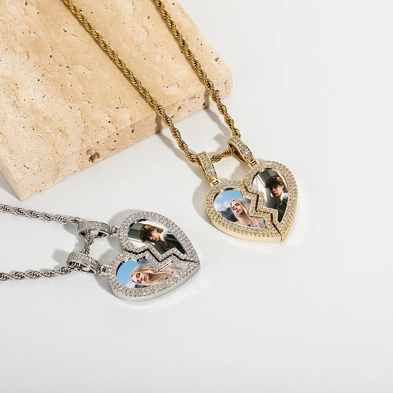 JINAO Custom Heart Shaped Photo Picture Frame Pendant For Necklace Jewelry Couple Valentine's Day Gift Romantic
