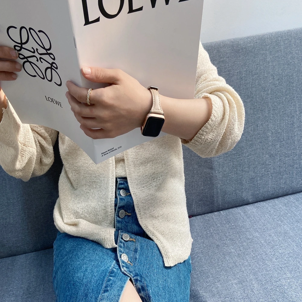 Slim Leather strap For Apple watch band 40mm 44mm 38mm 42mm 44 mm Genuine Leather bracelet Apple watch serie 7 6 5 4 3 se strap