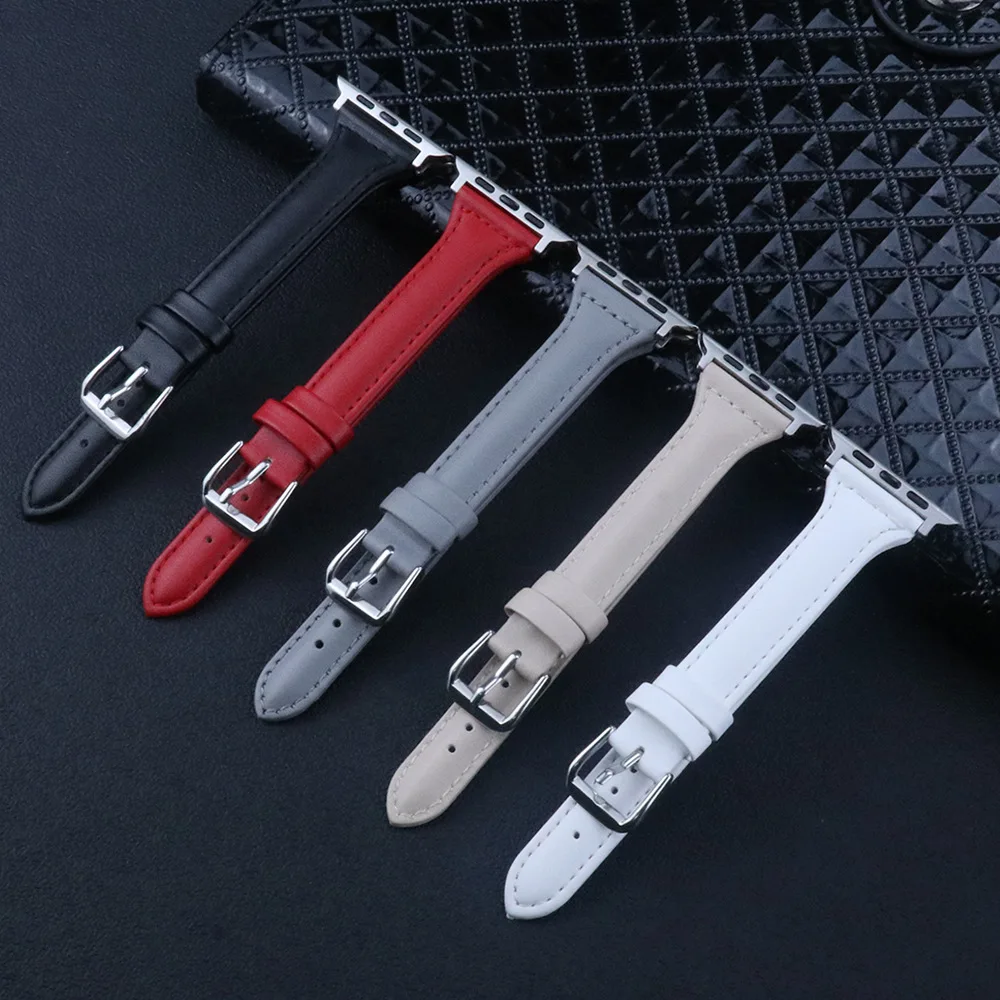 Slim Leather strap For Apple watch band 40mm 44mm 38mm 42mm 44 mm Genuine Leather bracelet Apple watch serie 7 6 5 4 3 se strap