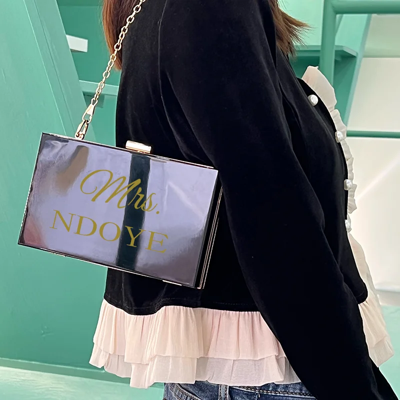 Personalized Clutch Bag Chain Diagonal Bag Acrylic Fashion Temperament White Custom Name Temperament Summer Wedding Party