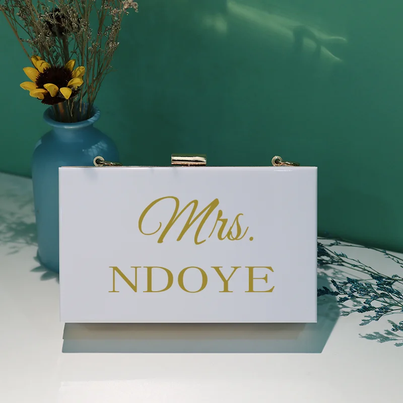 Personalized Clutch Bag Chain Diagonal Bag Acrylic Fashion Temperament White Custom Name Temperament Summer Wedding Party