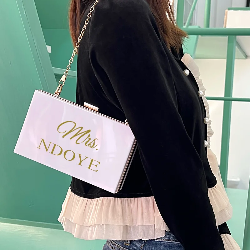 Personalized Clutch Bag Chain Diagonal Bag Acrylic Fashion Temperament White Custom Name Temperament Summer Wedding Party