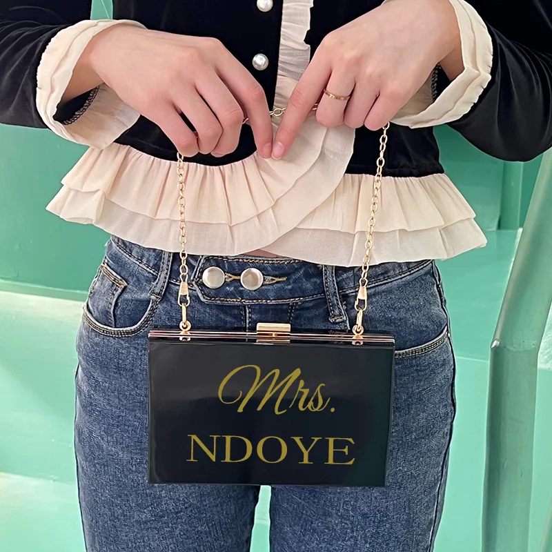 Personalized Clutch Bag Chain Diagonal Bag Acrylic Fashion Temperament White Custom Name Temperament Summer Wedding Party