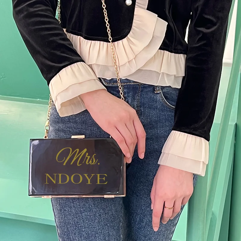 Personalized Clutch Bag Chain Diagonal Bag Acrylic Fashion Temperament White Custom Name Temperament Summer Wedding Party