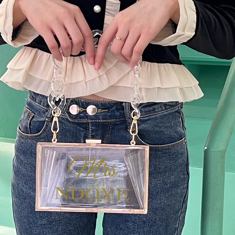 Personalized Clutch Bag Chain Diagonal Bag Acrylic Fashion Temperament White Custom Name Temperament Summer Wedding Party