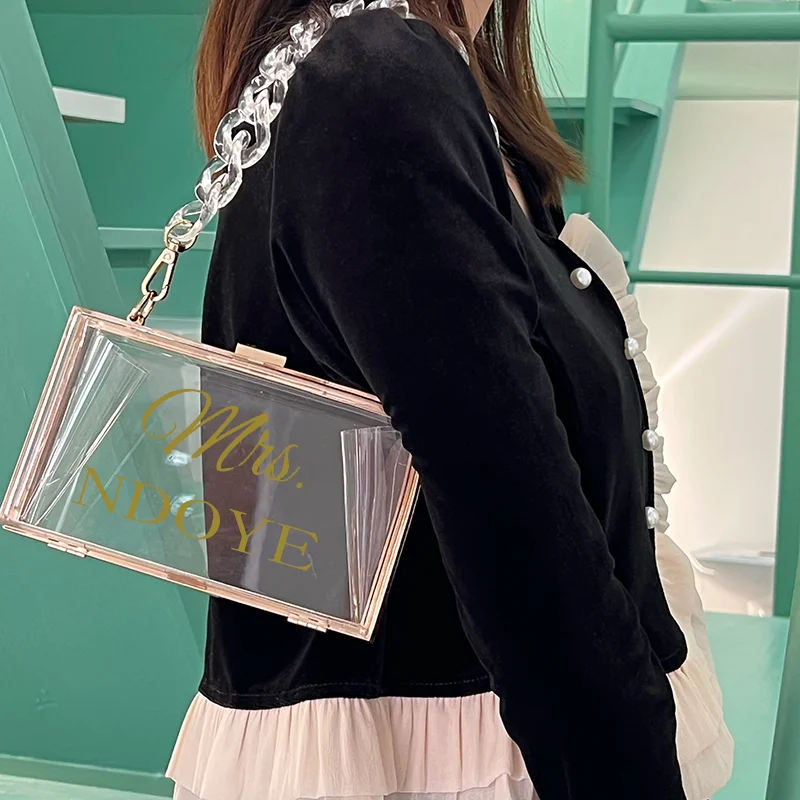 Personalized Clutch Bag Chain Diagonal Bag Acrylic Fashion Temperament White Custom Name Temperament Summer Wedding Party