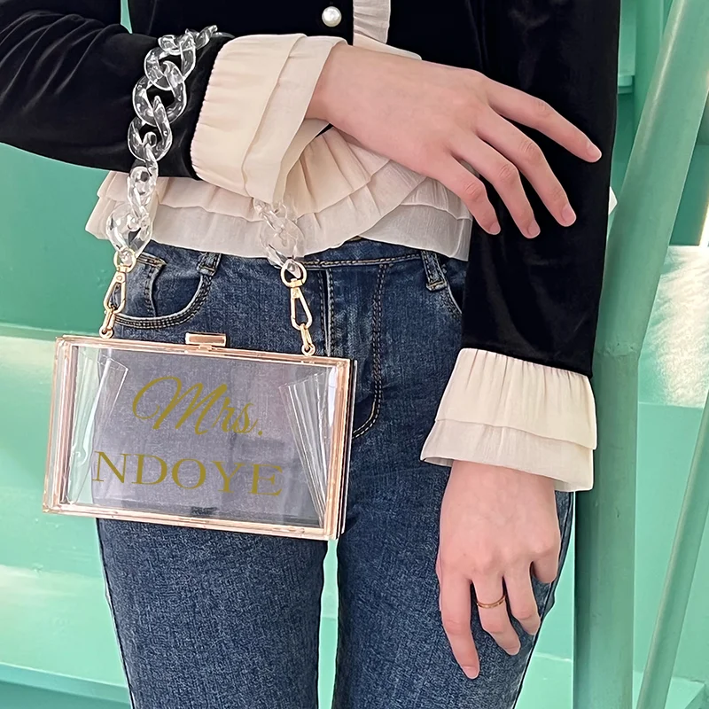 Personalized Clutch Bag Chain Diagonal Bag Acrylic Fashion Temperament White Custom Name Temperament Summer Wedding Party
