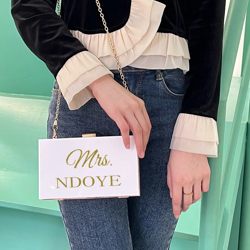 Personalized Clutch Bag Chain Diagonal Bag Acrylic Fashion Temperament White Custom Name Temperament Summer Wedding Party