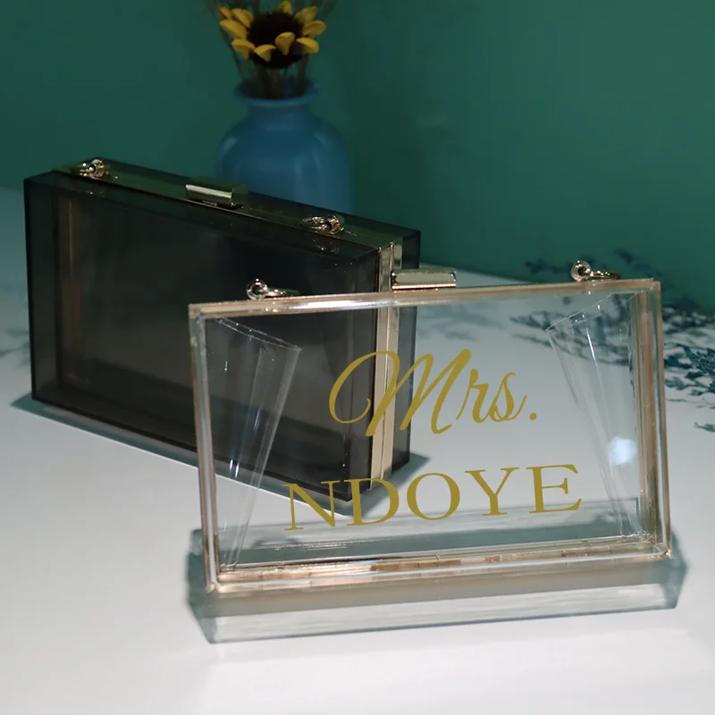 Personalized Clutch Bag Chain Diagonal Bag Acrylic Fashion Temperament White Custom Name Temperament Summer Wedding Party