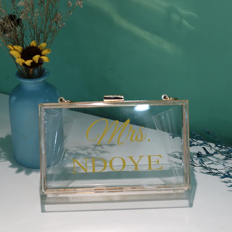 Personalized Clutch Bag Chain Diagonal Bag Acrylic Fashion Temperament White Custom Name Temperament Summer Wedding Party