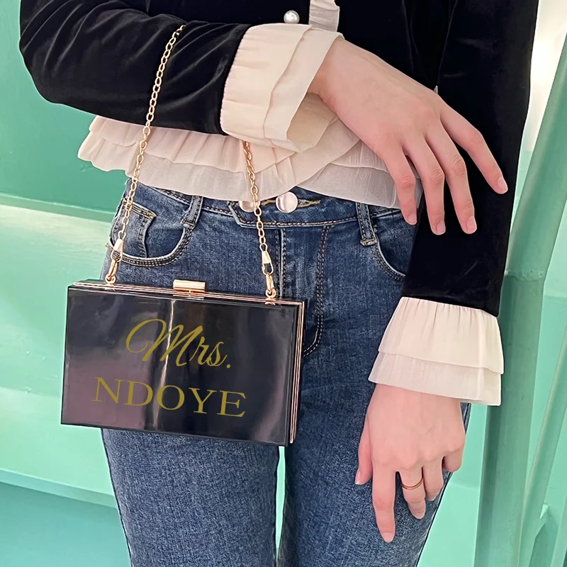Personalized Clutch Bag Chain Diagonal Bag Acrylic Fashion Temperament White Custom Name Temperament Summer Wedding Party