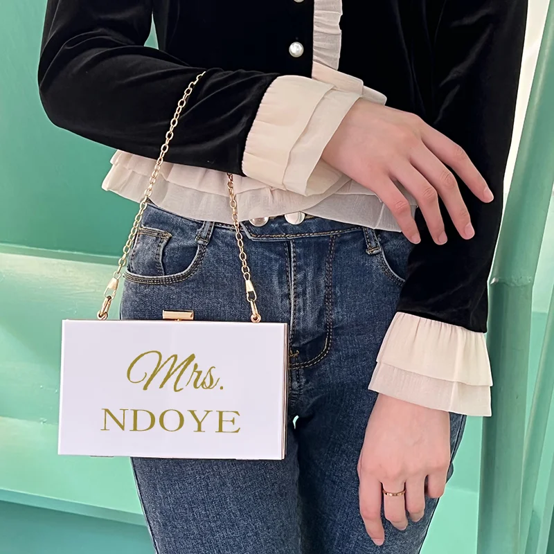 Personalized Clutch Bag Chain Diagonal Bag Acrylic Fashion Temperament White Custom Name Temperament Summer Wedding Party