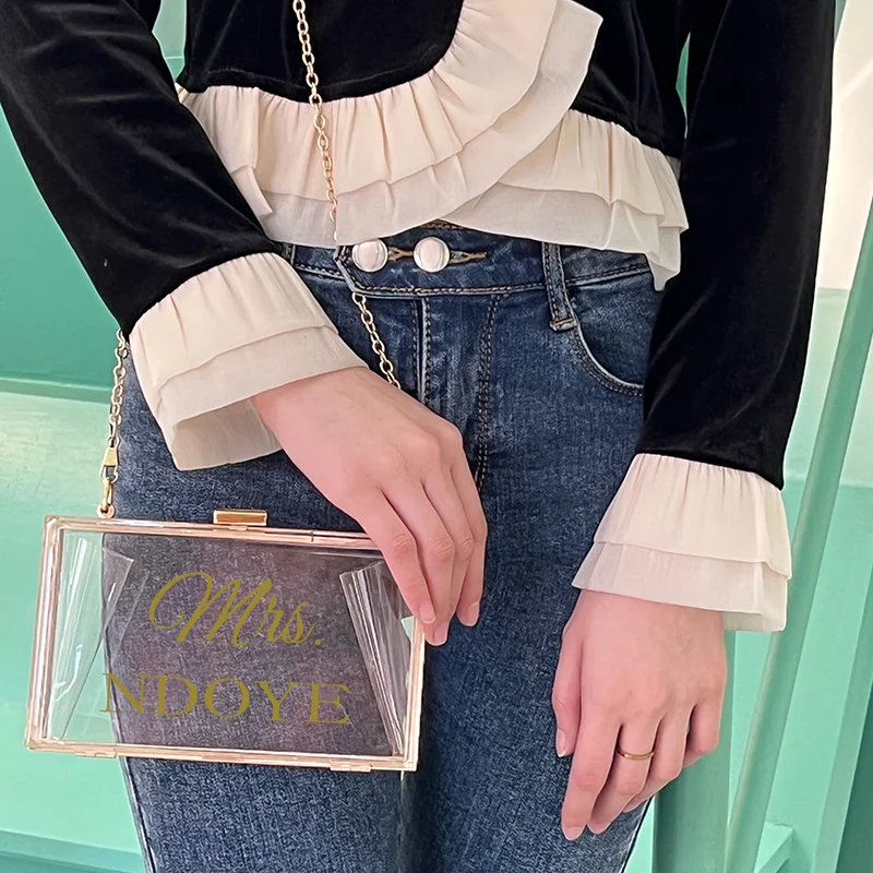 Personalized Clutch Bag Chain Diagonal Bag Acrylic Fashion Temperament White Custom Name Temperament Summer Wedding Party