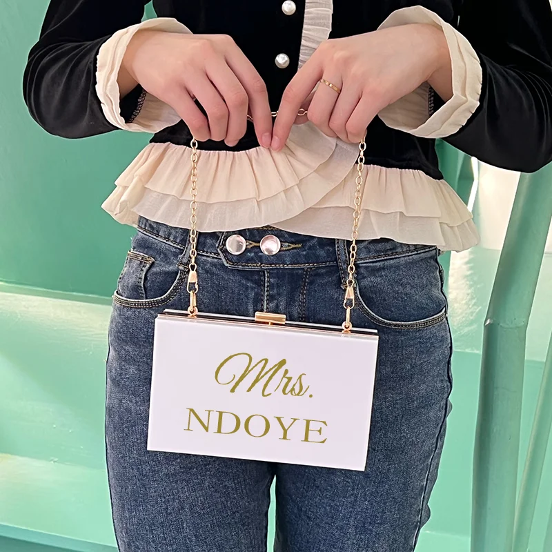 Personalized Clutch Bag Chain Diagonal Bag Acrylic Fashion Temperament White Custom Name Temperament Summer Wedding Party