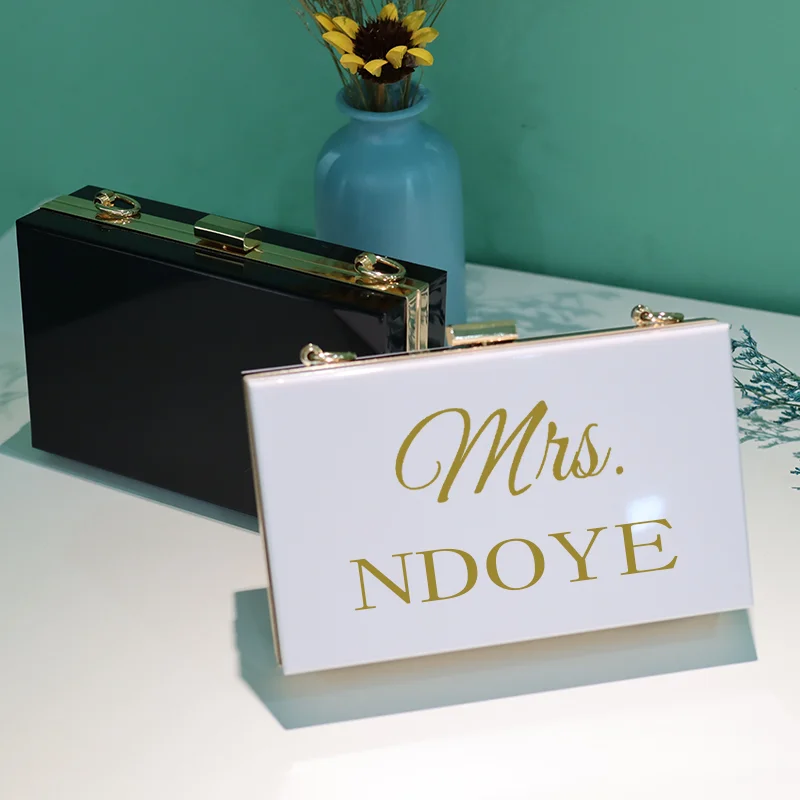 Personalized Clutch Bag Chain Diagonal Bag Acrylic Fashion Temperament White Custom Name Temperament Summer Wedding Party