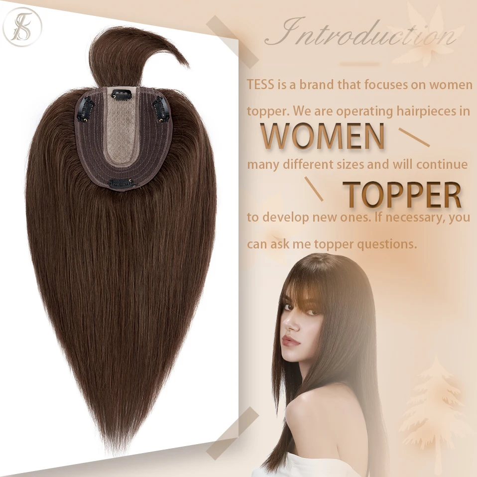 TESS Women Topper 10x12cm Hair Clips Hair Topper Natural Hair Wigs 100% Human Hair Silk Base Clip In Hair Extension Blonde Women