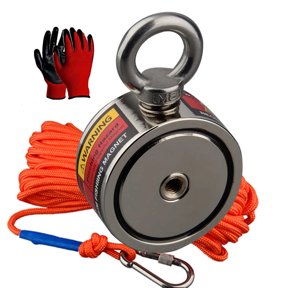 160KG*2 Strong Neodymium Magnet Double Side Search Magnetic Super Power Salvage Fishing Magnet with Searching Rope