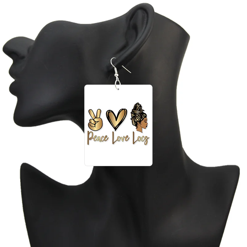 SOMESOOR God Say I Am Black Queen Wooden Drop Earrings For Women Melanin Poppin Unique Afro Girl Curly Rectangle Dangle Jewelry