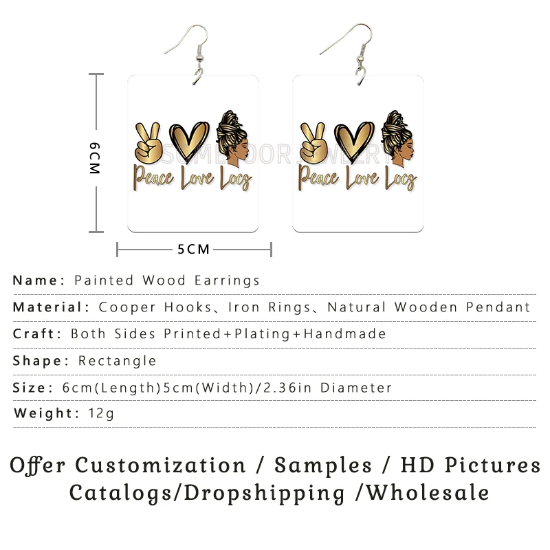 SOMESOOR God Say I Am Black Queen Wooden Drop Earrings For Women Melanin Poppin Unique Afro Girl Curly Rectangle Dangle Jewelry